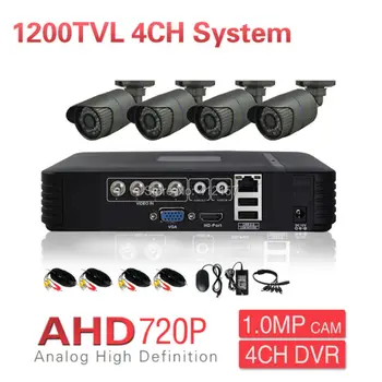Outdoor IP66 4CH CCTV 720P 1.0MP 1200TVL AHD Home Security Camera System 3-IN-1 Hybrid DVR Motion Detect P2P Mobile Remote View
