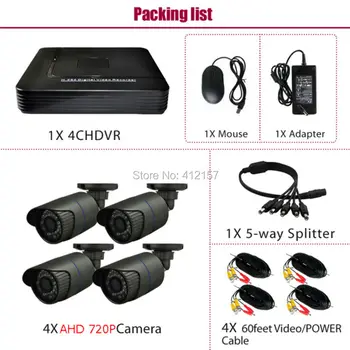 Outdoor IP66 4CH CCTV 720P 1.0MP 1200TVL AHD Home Security Camera System 3-IN-1 Hybrid DVR Motion Detect P2P Mobile Remote View