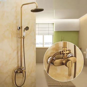 Freight Free Brand New Shower Set Antique Finish Copper Bath Faucet With Shower Wall Mount Water Mixer Shower Set China GI242
