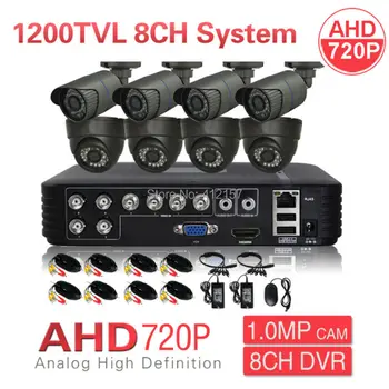 Home CCTV 8CH DVR 720P 1200TVL 1.0MP Outdoor IP66 Day Night IR AHD Security Camera System DIY Surveillance Kit Motion Detection