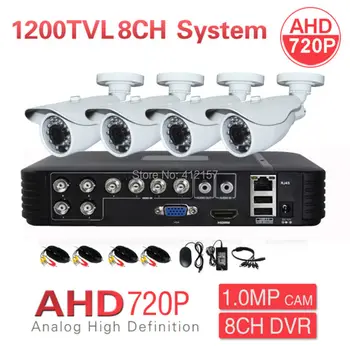 CCTV Security 8CH AHD 720P 1200TVL Camera System Outdoor IP66 1080P HDMI 3-IN-1 DVR 4CH IR Video Surveillance Kit P2P MobileView