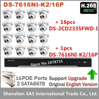 Video Surveillance Hikvision DS-7616NI-K2/16P Embedded Plug & Play NVR 4K + 16pcs Hikvision 3MP H.265 IP Camera DS-2CD2335FWD-I