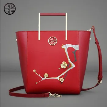 2017 Pmsix new Chinese style original fashion leather embroidery beads handbag shoulder bag fashion leather lady bag