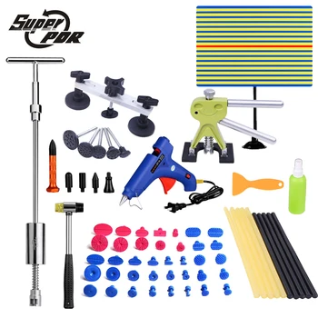 Super PDR Paintless dent removal tools kit lamp reflective board dent puller lifter glue gun 57 pcs hand tools