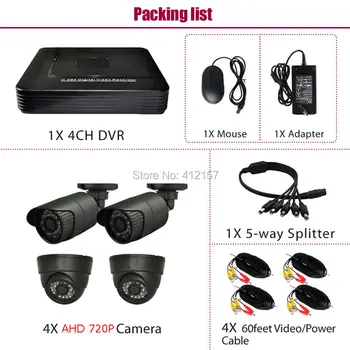 CCTV 4CH HDMI Hybrid 3-in-1 AHD DVR 720P 1.0MP 1200TVL Day Night Home Security Camera System Email Alarm Motion Detection P2P