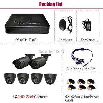 CCTV Security 8CH 1080N HDMI DVR 1200TVL AHD 720P 6CH Security Camera System IR Color Video Surveillance DIY KIT P2P Mobile View