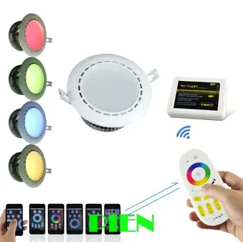RGBW WIFI led downlight smart 12W mi light 2.4G group division+1 wifi hub controller+1 touch RF Remote AC 85V-265V by DHL 10pcs