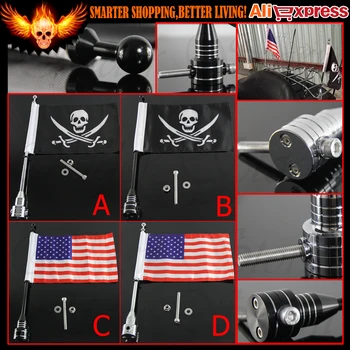 CNC Aluminum Motorcycle Rear Side Mount Luggage Rack Vertical Pirate American Flag Pole For Harley Sportster XL 883 1200 Touring