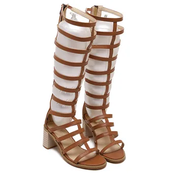 Sexy Thick with high heels Knee High boots gladiator sandals women short/long section genuine leather pumps design shoes