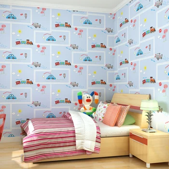 Cartoon Car Wallpaper Sky Blue Wall Paper For Baby Boy Room Non Woven Wallpapers for Walls Children Bedroom Wall Paper Roll