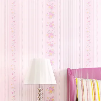 Non Woven Pink Floral Wallpaper for Bedroom 3D Wallpapers Living Room Striped Wall Paper for Walls,girls wall paper0.53*10m/roll