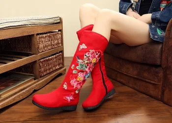 2016 Embroidery Boots Autumn New High Old Beijing Canvas Butterfly Peony Embroidered Women Canvas Cloth Single Boots