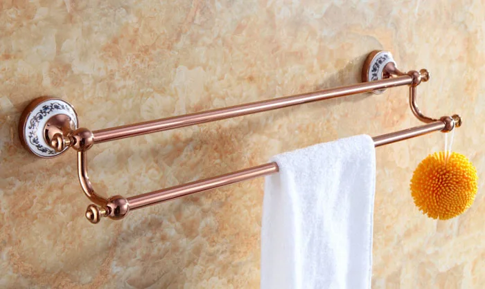Double Towel Bar with ceramic rose gold finish/Towel Holder,towel rack DB008G-1R