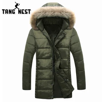 TANGNEST Long Style Parka Men 2017 Warm Thick Fur Collar Men Winter Jacket Hooded Fashion Casual Jacket Men MWM1395