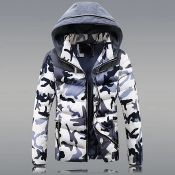 TANGNEST Newest Winter Camouflage Young Fashion Style Thick Warm Parka Hooded Slim Fit 3 Colors Asian Size Top Coat MWM1417