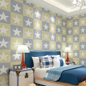 American Style Colorful Children Wallpapers Stars Non Woven Wall Paper Roll Girls Bedroom Contact Paper Boy Wallpaper for Walls