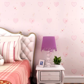 Papier peint Heart Shape Girls Wallpapers Modern Wallcovering Green Bedroom Wall Paper Roll,Non Woven Wallpaper 3D for Kids Room