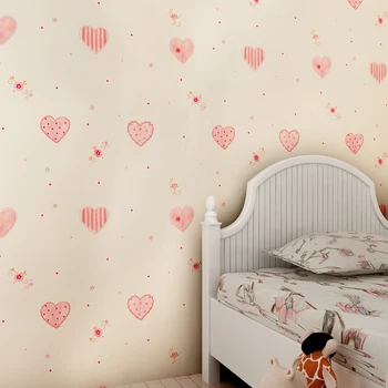 Papier peint Heart Shape Girls Wallpapers Modern Wallcovering Green Bedroom Wall Paper Roll,Non Woven Wallpaper 3D for Kids Room