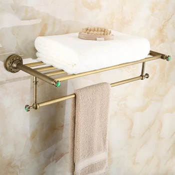 Whole brass green stone Antique bath towel rack bathroom towel shelf bathroom towel holder Antique Double towel shelf