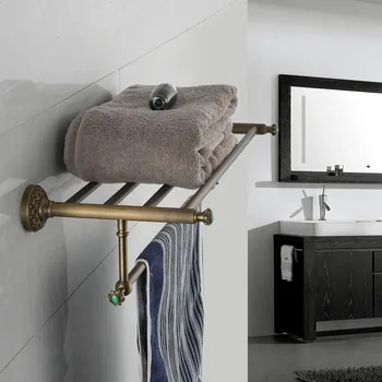 Whole brass green stone Antique bath towel rack bathroom towel shelf bathroom towel holder Antique Double towel shelf