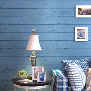Mediterranean Style Vintage Wood Wallpapers Stripes Non-woven Wall Paper Roll Blue Striped Wallpaper for Walls papel de parede