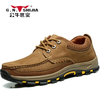 G.N. SHI JIA Luxury Brand 2016 Men's Casual Shoes Full Grain Leather Upper Rubber Outsole Male Outdoor Shoes 888345