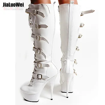 15cm Ultra High Heels Knee-High Boots Punk Hasp Shoes Side Zipper Buckles Boots 4CM Platform Fashion Gothic High Gladiator Boots