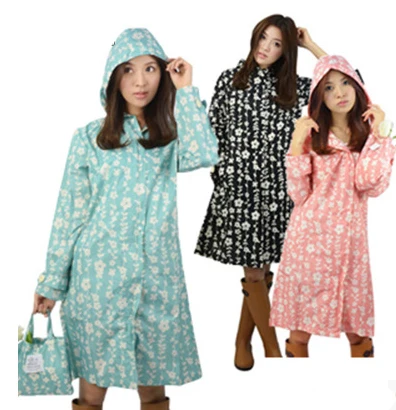 Japan Fashion Womens Thin Portable Tour Long Trench Raincoats burbe rry_ Girls Waterproof Clothes Floral Outdoor Rain Jacket