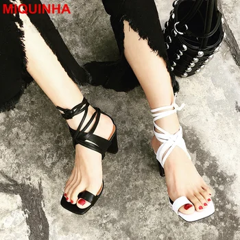 MIQUINHA Hot European Style Women Summer Shoes Med Heel Flip Flop Lady Sandals Cross Tied Butterfly Knot Shoes Mujer Sandalia