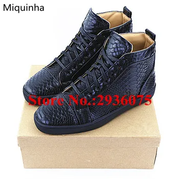 Black Embossed Python Leather High Top Lace Up Flat Casual Men Shoes Cool Trainers Zapatillas Deportivas Hombre Mens Dress Shoes
