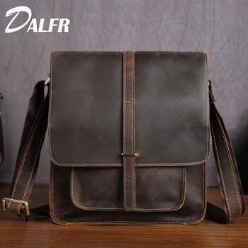 DALFR Genuine Leather Crossbody Bags Hasp Style European and American Messenger Bags 15 Inch Solid Bags for Men