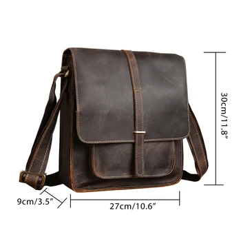 DALFR Genuine Leather Crossbody Bags Hasp Style European and American Messenger Bags 15 Inch Solid Bags for Men