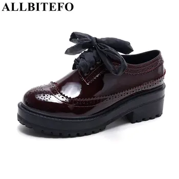 ALLBITEFO fashion retro full genuine leather high heel shoes woman thick heel casual women's shoes women pumps
