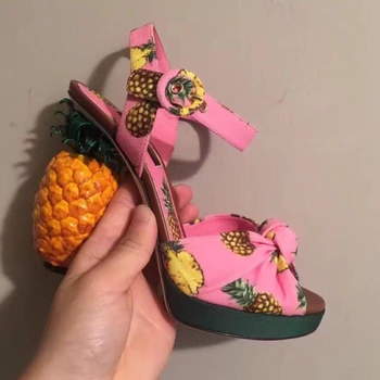 Extraordinary Design Pineapple Strange Heel Dress Sandals Classy Buckle Style Color Patchwork Platform Heels Women Pretty Shoes