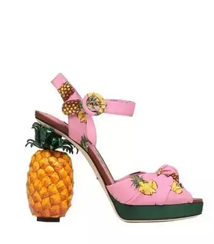 Extraordinary Design Pineapple Strange Heel Dress Sandals Classy Buckle Style Color Patchwork Platform Heels Women Pretty Shoes