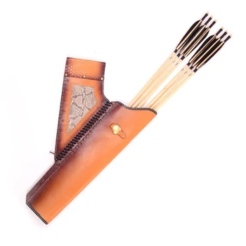 24pcs Arrow Quantity Cow Leather Quiver Handmade Top Head Layer Cowhide Leather Archery Quiverfor Hunting