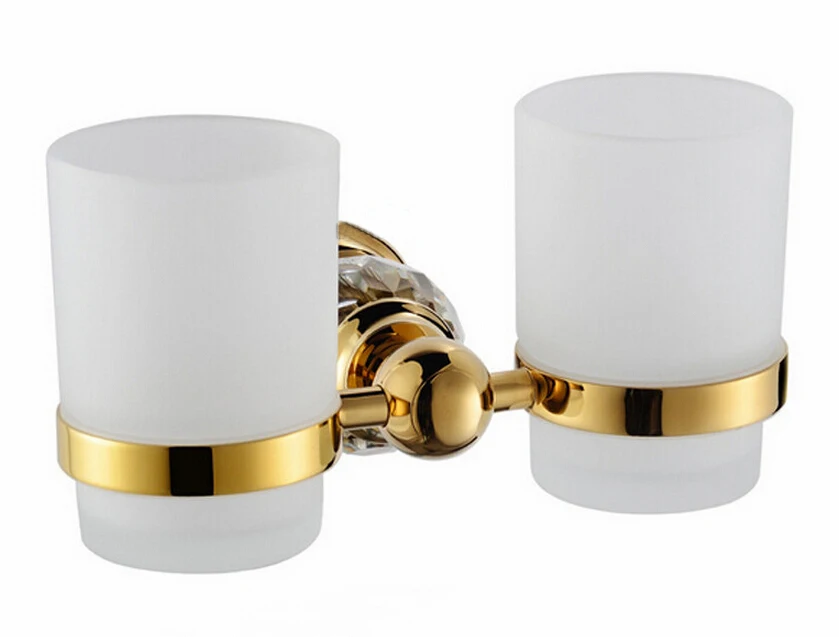 Crystal+ Brass+Glass Bathroom Accessories Gold double cup Tumbler Holders,Toothbrush Cup Holders CY015
