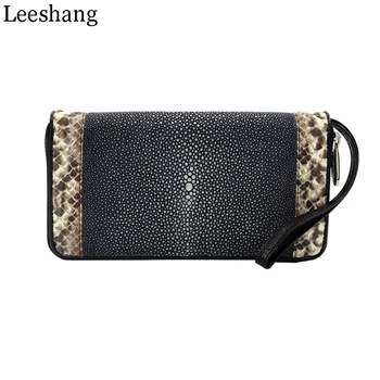 Leeshang 2017 New Stingray Skin Purse Womens Wristlet Wallets Women Wallets Genuine Leather Zipper Wristlet Clutch Wallet