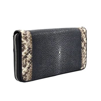 Leeshang 2017 New Stingray Skin Purse Womens Wristlet Wallets Women Wallets Genuine Leather Zipper Wristlet Clutch Wallet