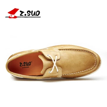 Z.SUO Solid Full Grain Leather Upper Rubber Outsole Men's Casual Shoes Spring Autumn British Style Male Leisure Shoes ZS1501
