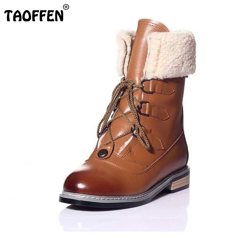 Women Genuine Leather Half Short Boots Woman Retro Mid Calf Martin Boots Female Warm Winter Casual Shoes Size 34-39 N00006