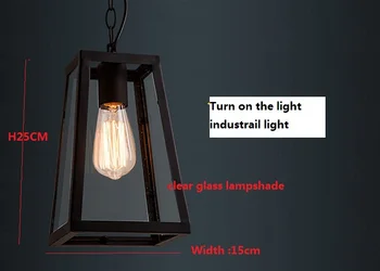 Loft retro industrial iron vintage pendant lights /W15CM H25cm clear glass lampshade bar single head corridor lamp Europe