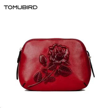 TOMUBIRD 2017 new Superior cowhide leather Classic Ladies Rose Embossed Floral Genuine Leather Shoulder bag