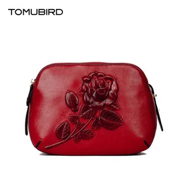 TOMUBIRD 2017 new Superior cowhide leather Classic Ladies Rose Embossed Floral Genuine Leather Shoulder bag