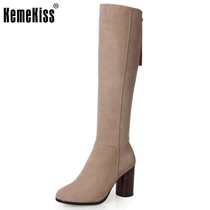 New Round Toe Knee High Real Genuine Leather Boots Fashion Women Shoes Ladies Medium Heel Autumn Boots Size 34-39