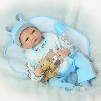 New 22'' Reborn Boy Soft Silicone Doll Touch Real Reborn Baby Dolls with Suck Pacifier Fashion kits Playmates Toy Birthday Gifts
