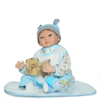 New 22'' Reborn Boy Soft Silicone Doll Touch Real Reborn Baby Dolls with Suck Pacifier Fashion kits Playmates Toy Birthday Gifts