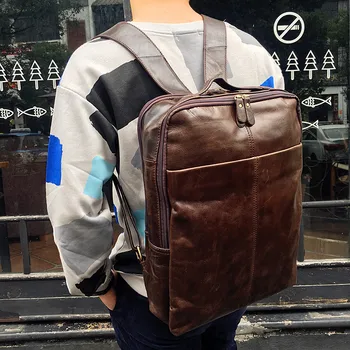 Multifunctional Genuine Leather Backpacks Men Handmake Business Backpack Italian Famous Brand Fashion Male School Bag Rucksack