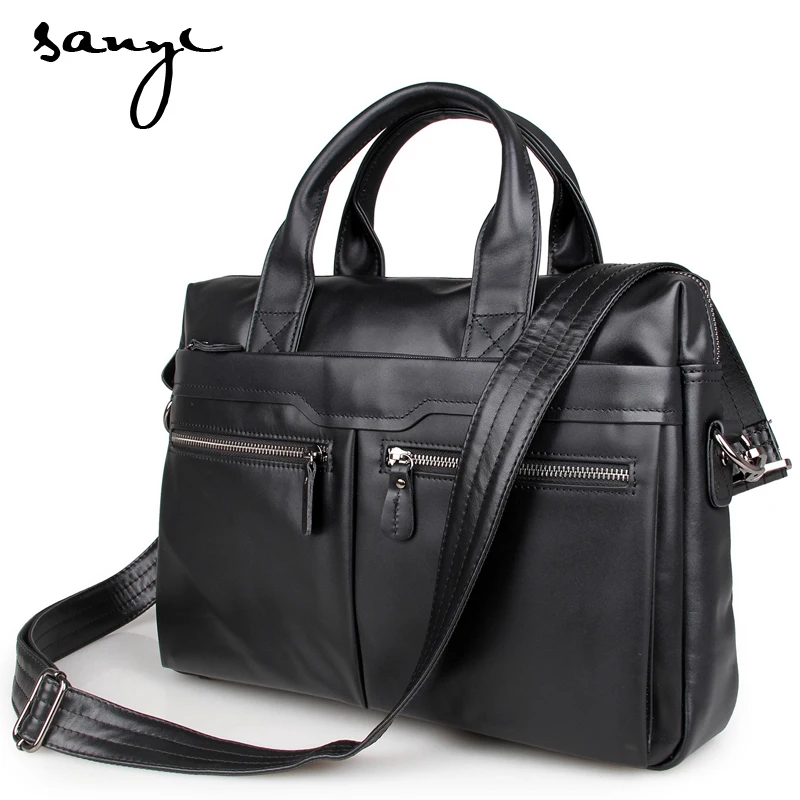 SANYI Genuine Leather Bag Casual Men Handbags Cowhide Men Crossbody Bag Men's Travel Bags Laptop Briefcase Bag for Man