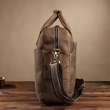 Top Quality Crazy Horse Men Briefcase Business Bag Luxury Cross Body Shoulder Bags Vintage Genuine Leather Laptop Tote Handbag